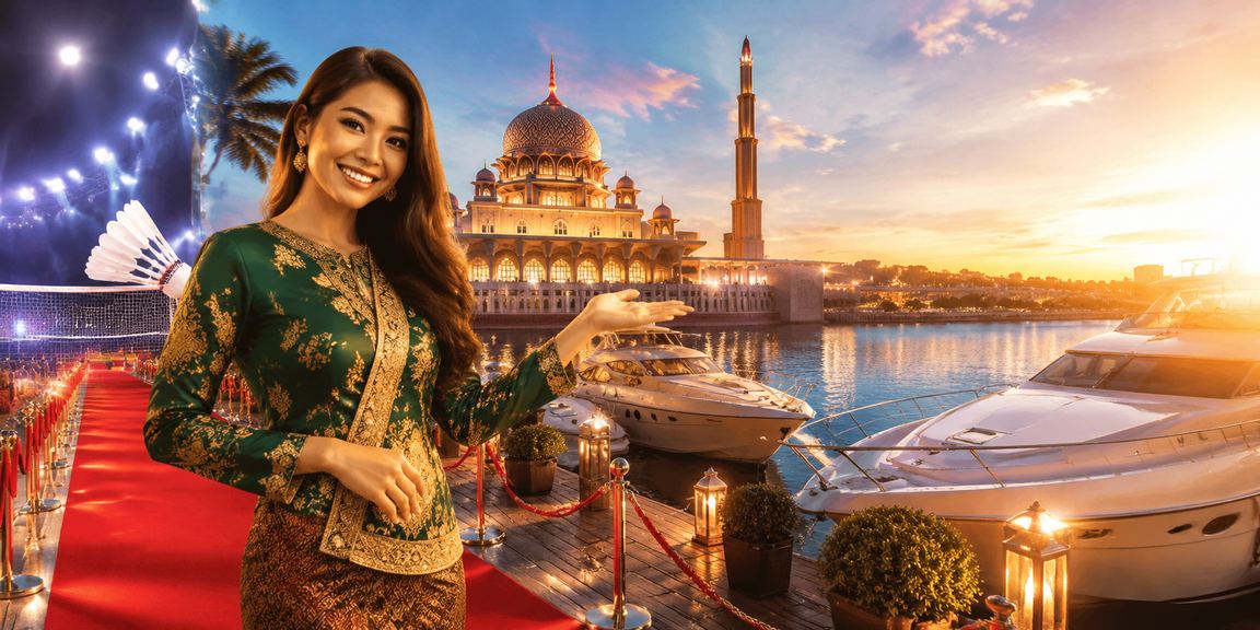 Pemandangan platform pertaruhan sukan di Putrajaya dengan elemen budaya Melayu